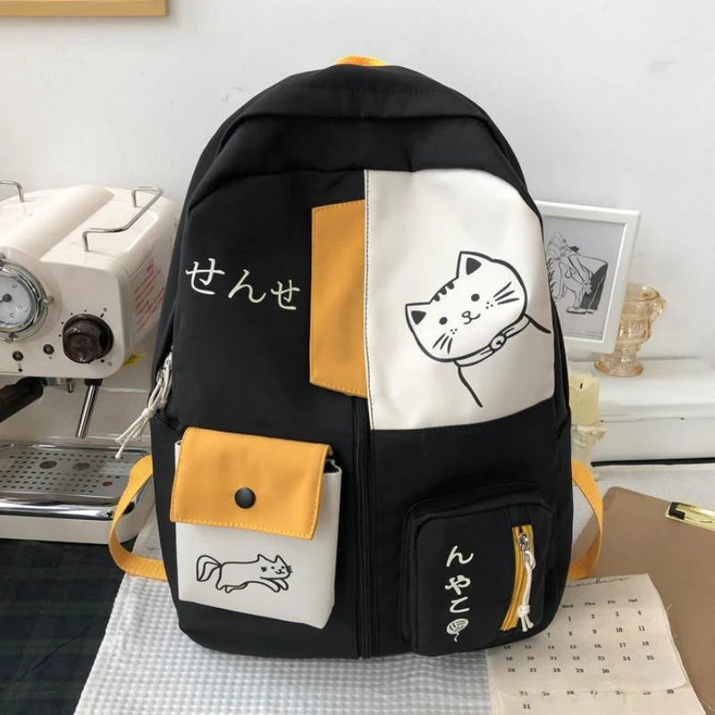 Korean Cute Cartoon Cat Women's Backpack Junior High School Students Schoolbag Large Capacity Nylon 1005008467422953