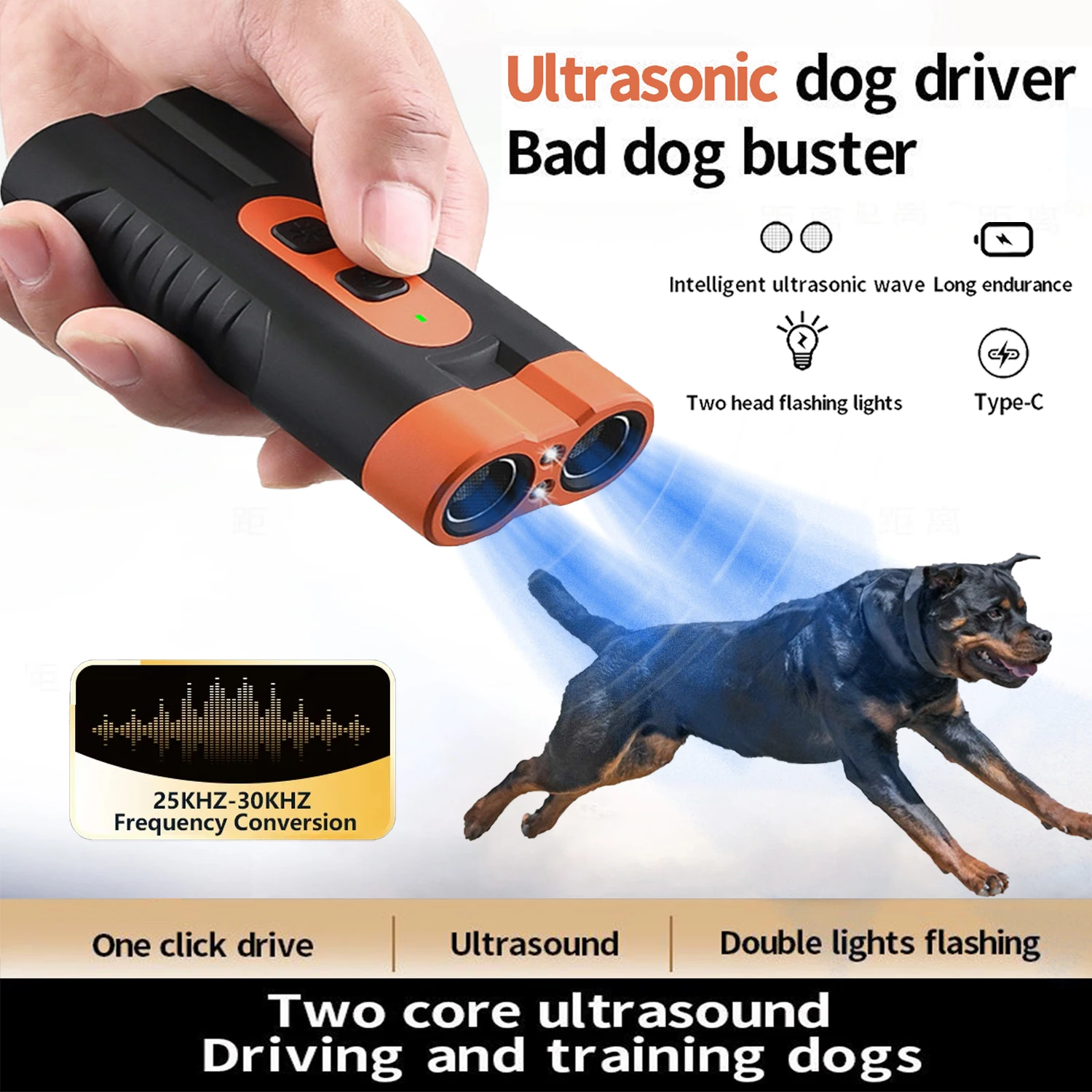 Dual Head Ultrasonic Dog Repeller USB Rechargeable Dog Training Device High-Power Anti Bark 1005008469259564