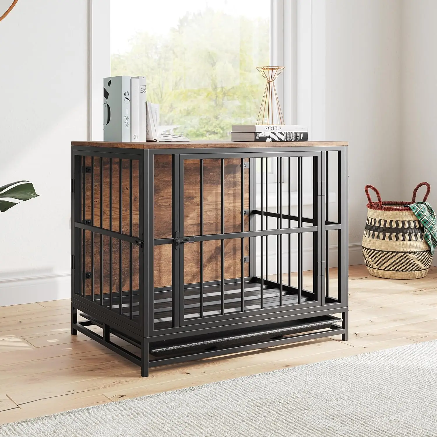 Dog Crate Furniture, Wooden Dog Kennel Indoor, Heavy Duty Dog Cage with Removable Tray 1005008469283514