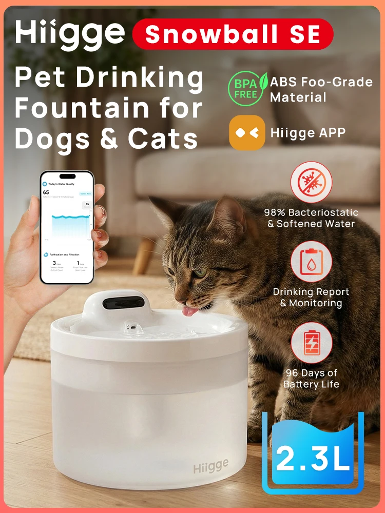 Hiigge Cat Water Fountain SE Wireless Automatic Pet Drinker for Dog Cats Water Dispenser with Data 1005008471074818