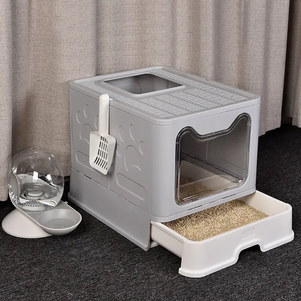Bingopaw XXL Large Space Foldable Cat Litter Box with Front Entry & Top Exit with Tray 1005008474374981