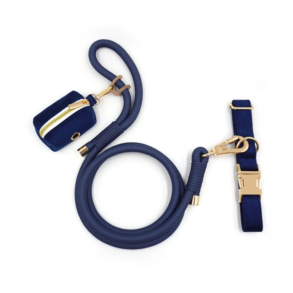 Navy Blue Velvet Custom Dog Collar Luxury Designer with Safety Walking Lead 3PCS 1005008492275155