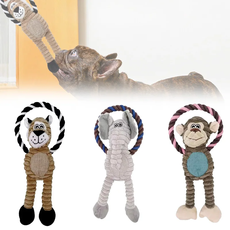 Dog Plush Toys Squeaky Animal Toys Lion Elephant Monkey Shaped Pet Chew Toy Interactive Teeth 1005008492452543