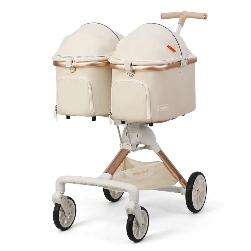 Cute Foldable Cat Stroller for 2 Cats 4 Wheels Outdoor Dual Bag Detachable Dog Trolley 1005008493831942