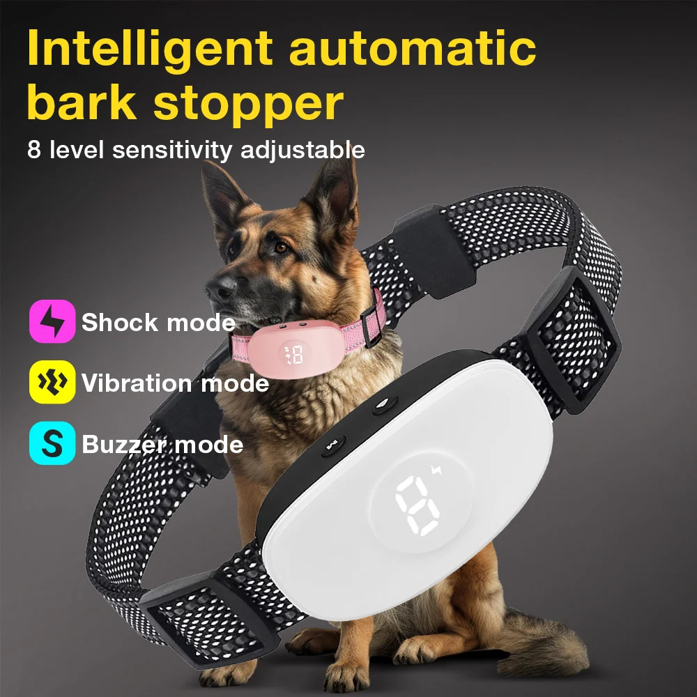 2025New Dog Bark Collar Anti Barking IP67 8 Levels 4 Modes Beep Vibration Eelectric Shock Dog 1005008503916101