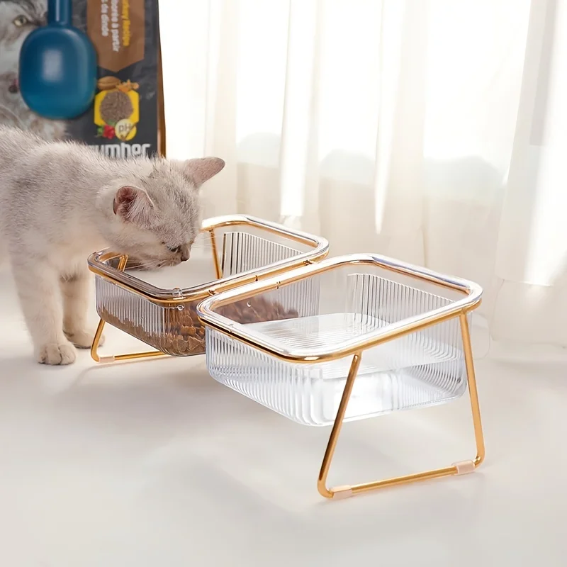 Transparent Double Cat Bowl with Vertical Design for Easy Feeding and Hydration 1005008506508805
