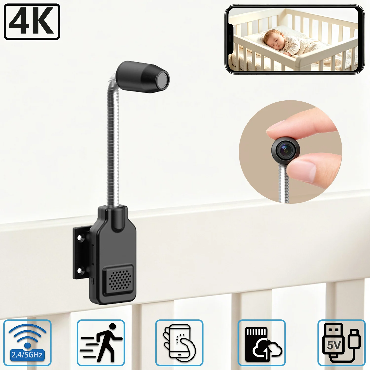 PNZEO Smart Flexible Gooseneck Baby & Pet Monitor Camera Motion Detection Two-Way Audio Home 1005008512378825