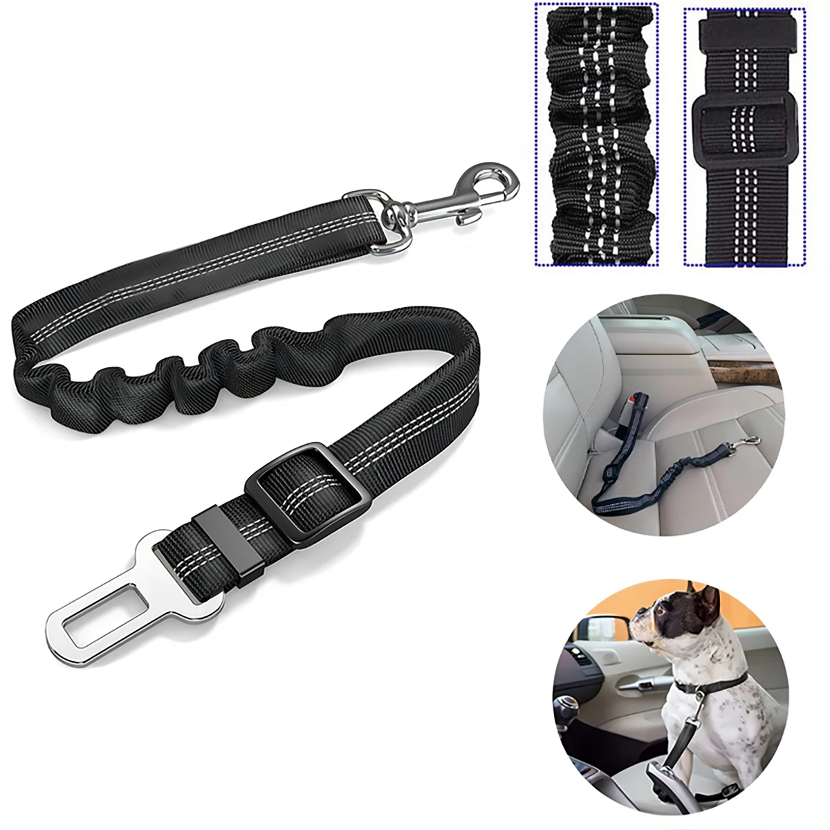 Dog Car Seat Belt Adjustable Harness for Dogs Nylon Reflective Cushioning Elasticity Travel 1005008539164820