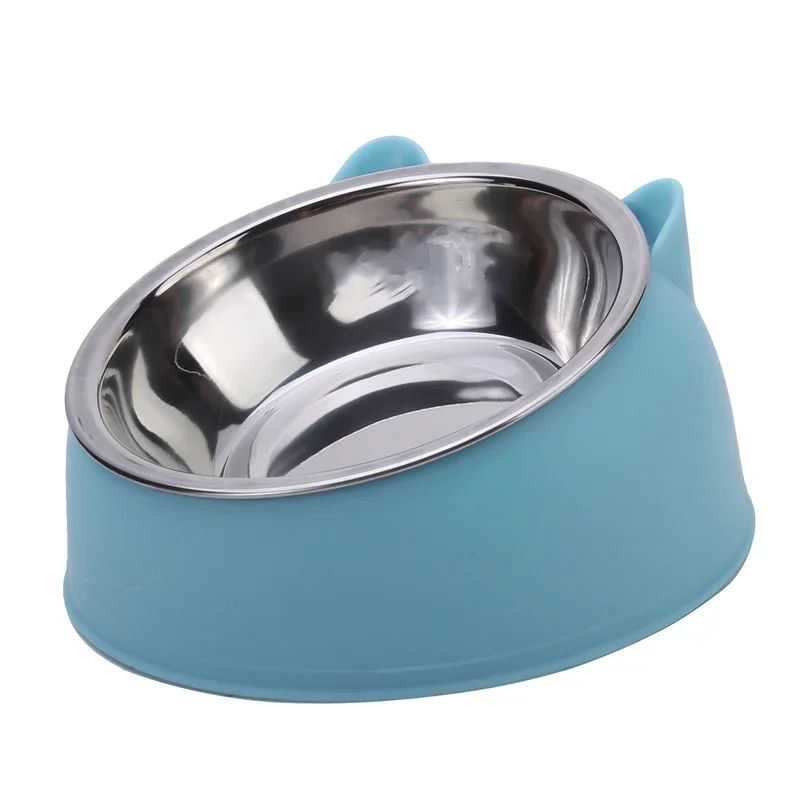 Cat Bowl Lovely Creative Inclined Kitten Puppy Food Feeding Bowls Stainless Steel Cats Drinking (1pc) 1005008544402458