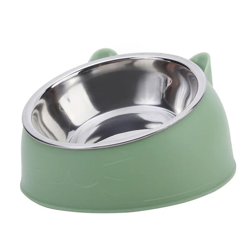 Cat Bowl Lovely Creative Inclined Kitten Puppy Food Feeding Bowls Stainless Steel Cats Drinking (1pc) 1005008544504043