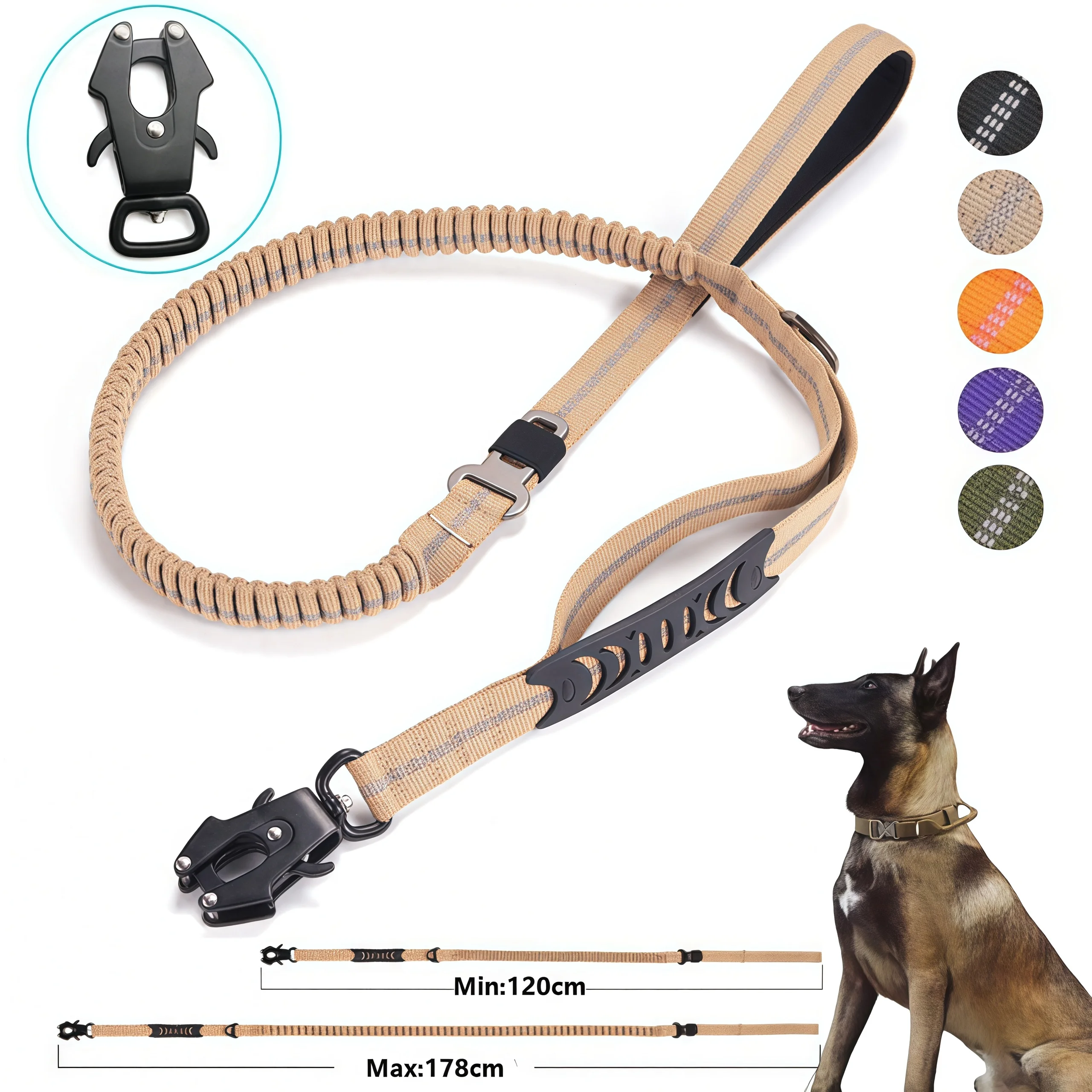 Reflective Shock Absorbing Pet Dog Leash with Car Seatbelt for Large Dogs Heavy Duty Tactical 1005008544612299