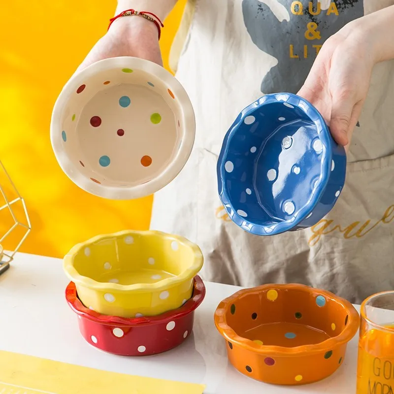 Pet Bowl Cute Ins Storm Dot Ceramic Bowl Dessert Breakfast Bowl Home Cat Dog Bowl Feeding Basin Cat 1005008555123828