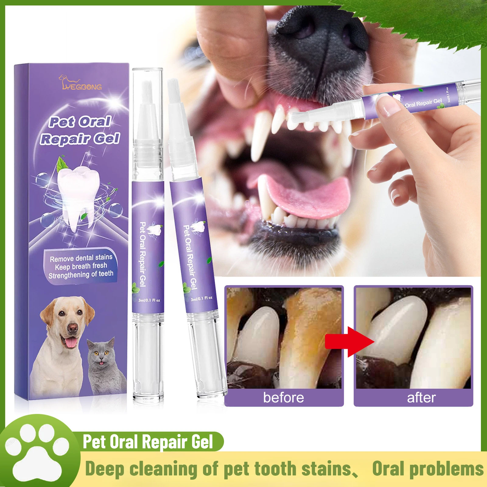 Pet Oral Repair Gel, Deep Cleansing Dog Cat Tooth Stains Oral Cleansing Care 1005008556137816