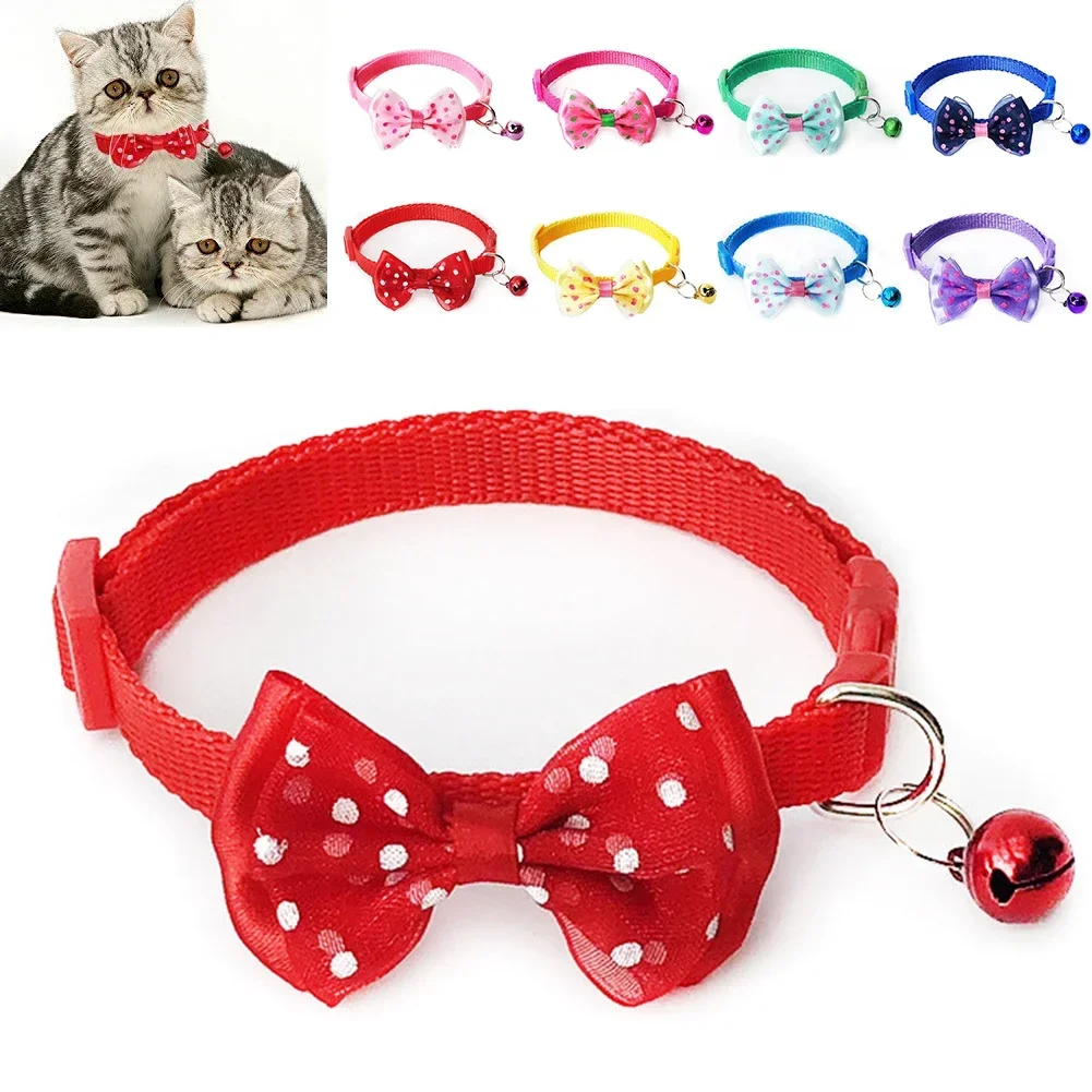 Adjustable Cat Collars Cute Bow Tie with Bell Safetay Identification Collars for Puppy Dogs (1PC) 1005008562572903