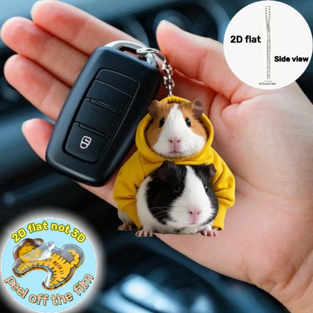 Guinea Pig Wearing Hoodie Pendant Keychain, Pet-Themed 2D Flat Acrylic Ornament 1005008572912190