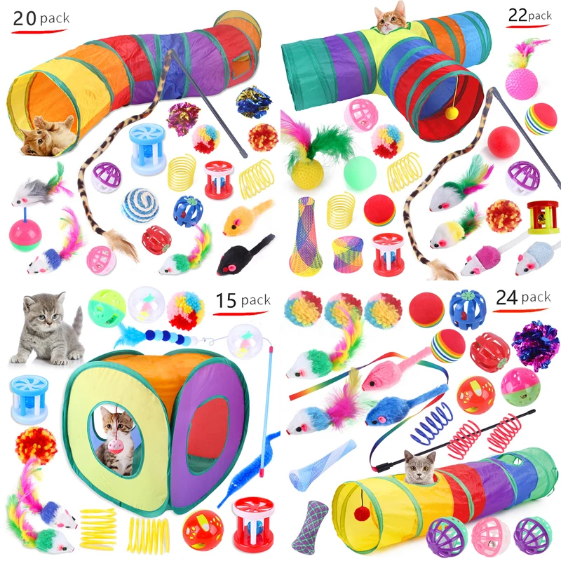 Cat Toys Rainbow Tunnel Set Foldable Cat Kitten Play Tunnel Chat Mouse Supplies Simulation Fish Cat 1005008576911310