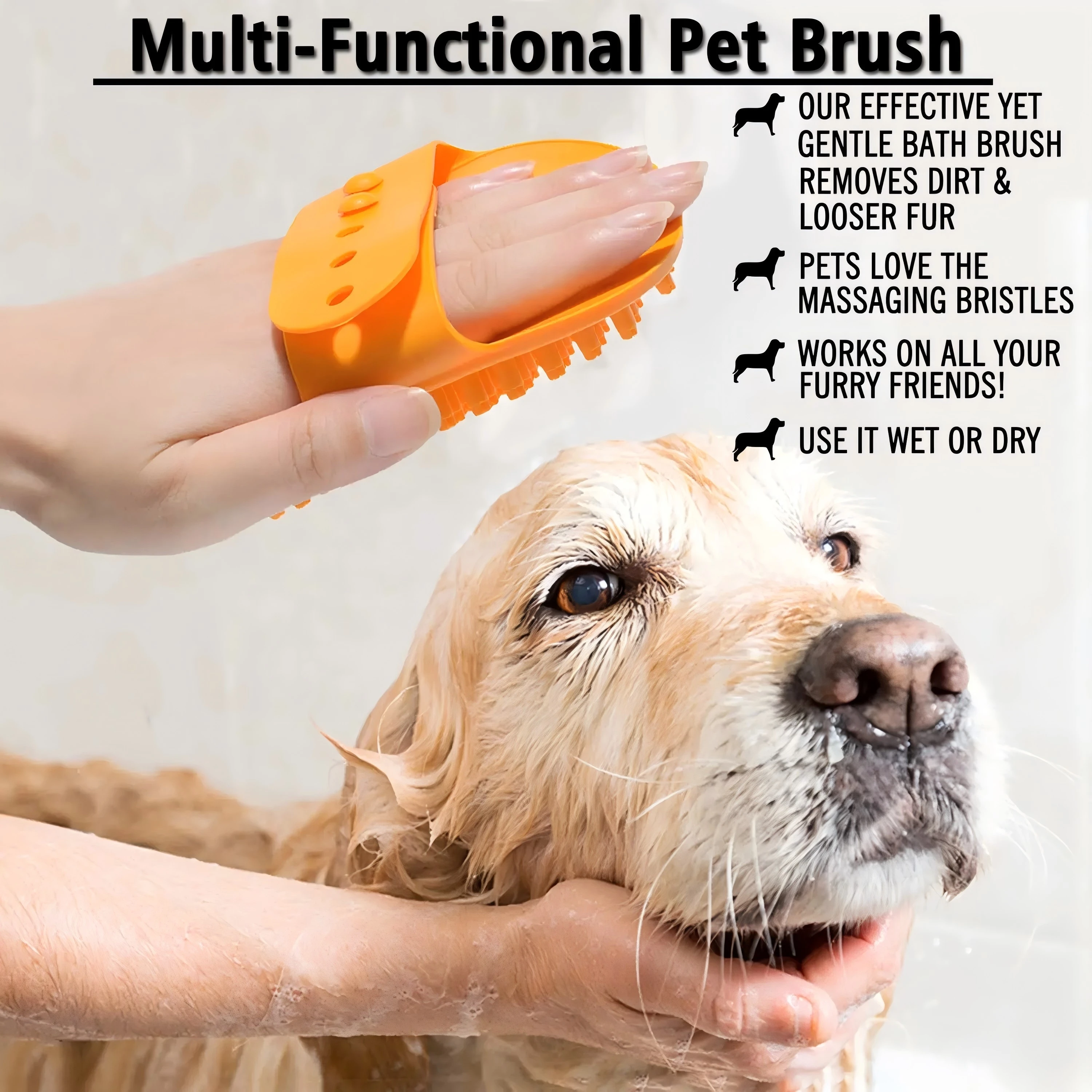 Dog Bath Brush Pet Grooming Shedding Soothing Massage Rubber Bristles Curry Comb with Adjustable 1005008579655829