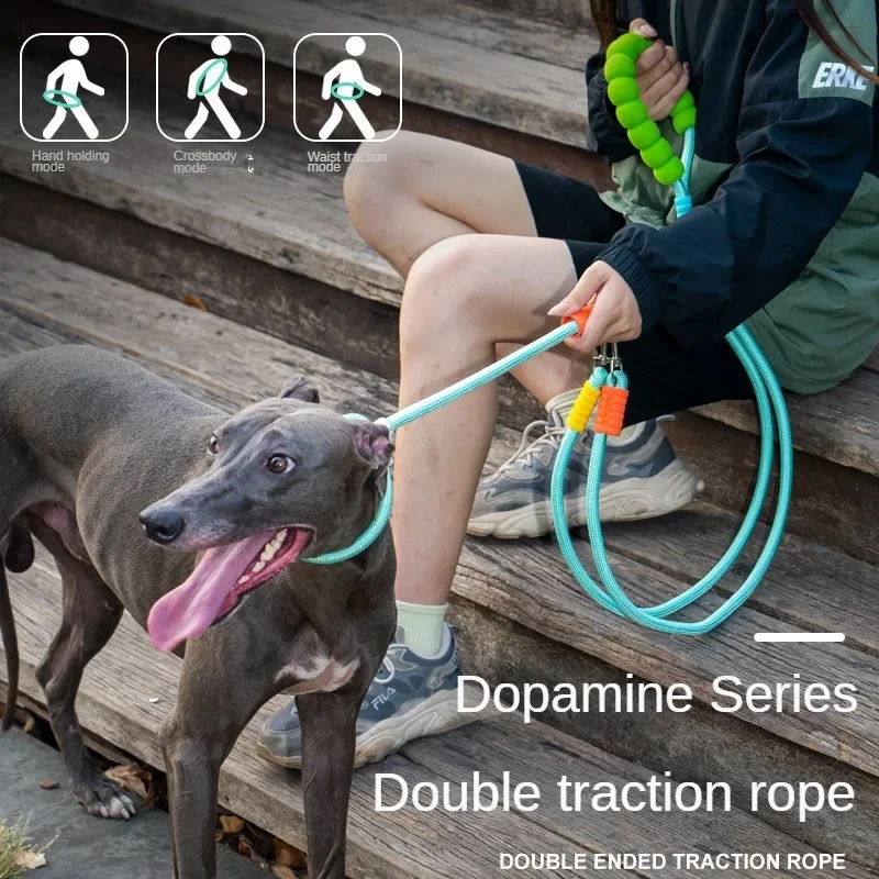 Double-Headed Dog Leash One-To-Two Medium and Large Collar Anti-Burst P Rope Diagonal Cross-Body 1005008583241751