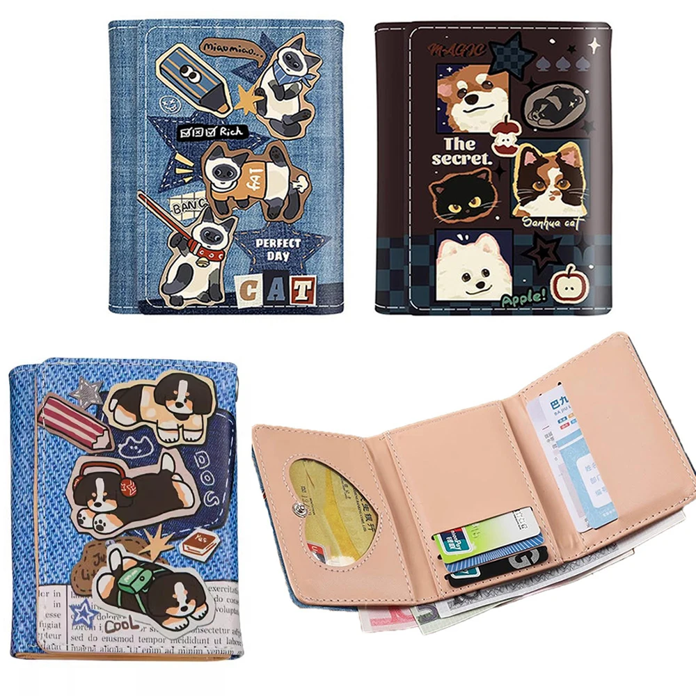 Cartoon Cat Dog Wallet Cute Pet Pattern Card Holder PU Leather Multi-Card Slots Bag with Buttons 1005008584767501