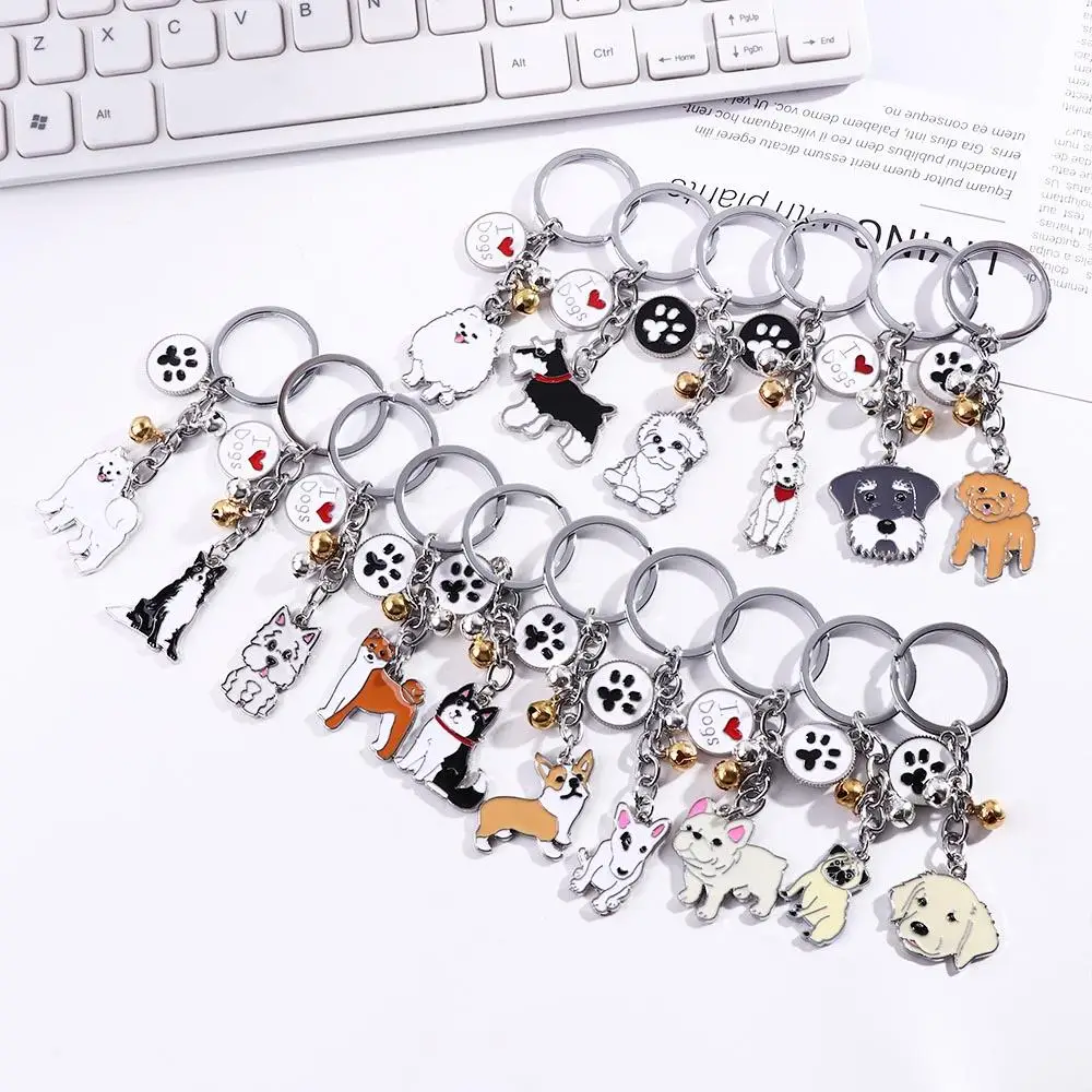 White Bag Jewelry Golden Retriever Animal Bell Maltese Enamel Pet Keyring Dog Keychain Pendant 1005008587590417
