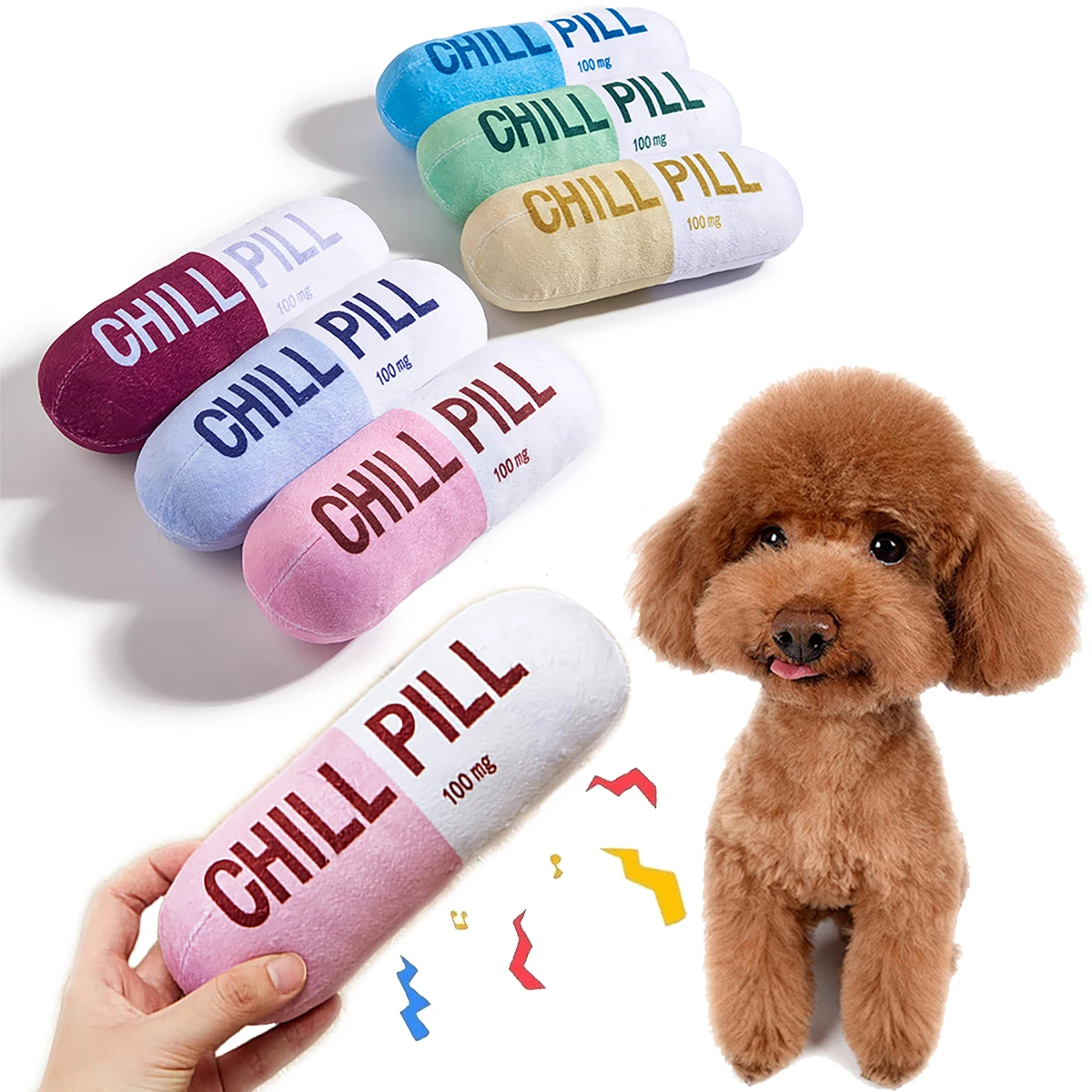 Interactive Plush Pill-Shaped Dog Toy with Squeaker, Durable 1005008589278481