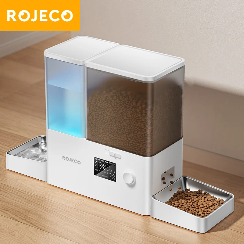 ROJECO Automatic Pet Feeder Water Fountain 8.5L Button Version Dog Food Dispenser Refill 2 in 1 1005008591133788