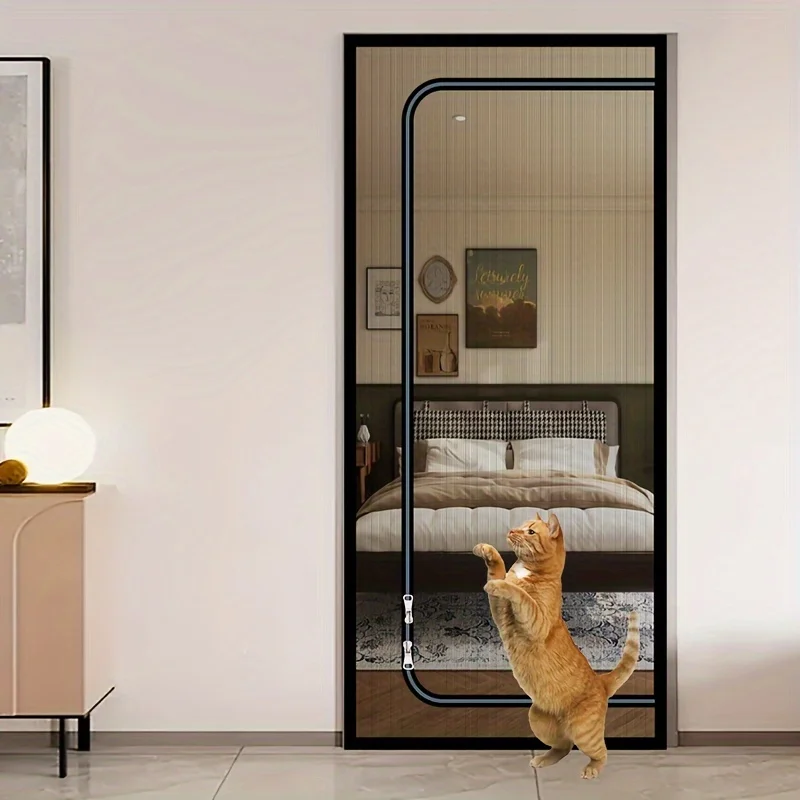 Breathable Screen Door, U-Shaped Pet-Proof Mesh Door, Cat-Scratch-Proof Mesh with Zipper Closure 1005008602888595