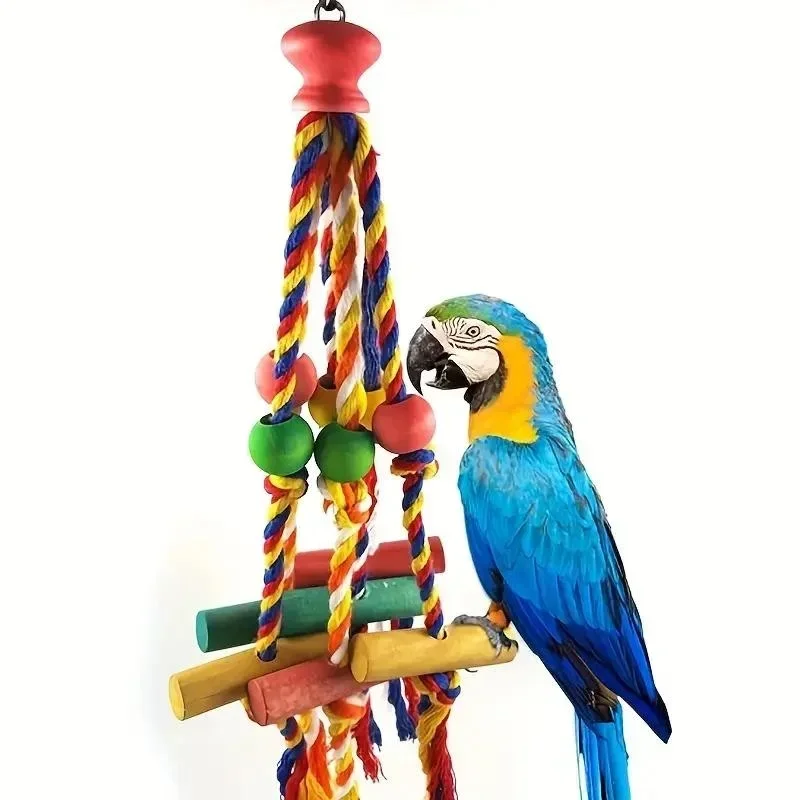 Bird Parrot Toys Colorful Cotton Rope Beads Wooden Blocks Bird Chewing Toy Parrot Cage Bite Toys 1005008604880052