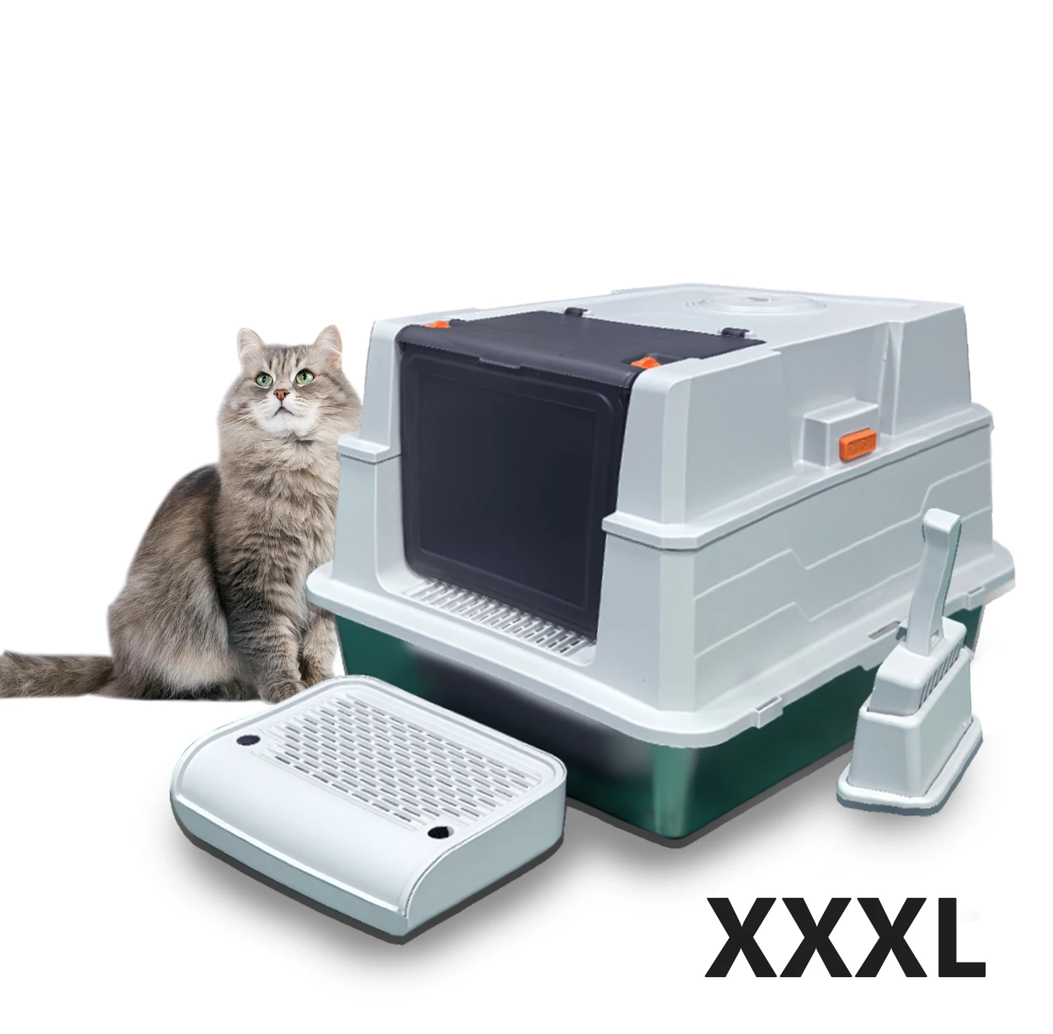Stainless Steel Litter Box with Lid, Extra-Large Enclosed Kitty Litter Pan 1005008607201768