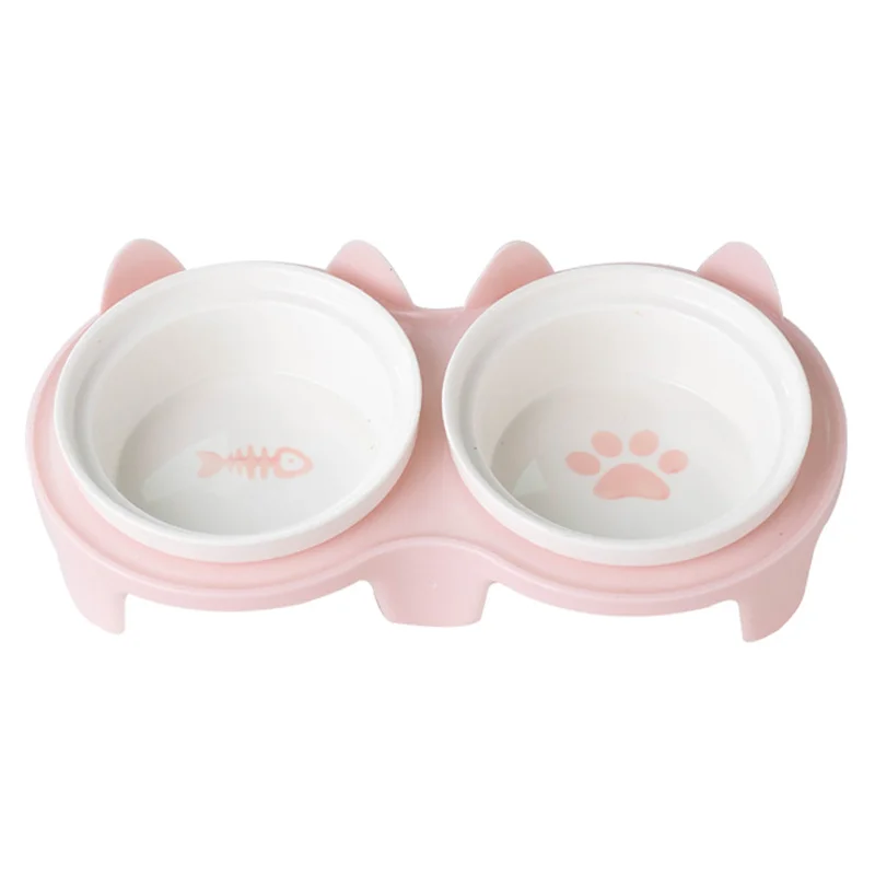Pet Ceramic Feeding Bowl, Double Bowl, Inclined Angle to Hold Food and Water 1005008608441310