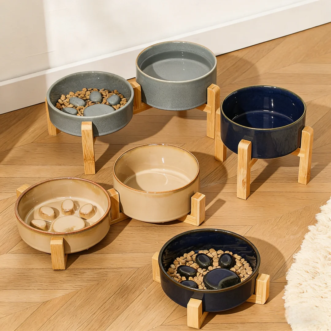 Elevated Ceramic Pet Bowl, Anti-Tip Slow Feeder Dog Cat Food Water Bowl 1005008609603051