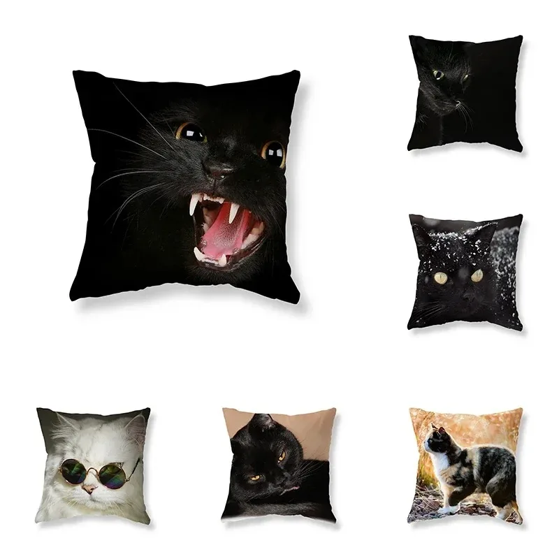 Cute Funny Black Cat Sofa Car Decoration Office Game Chair Cushion Cover Room Home Pillowcase 1005008610838677