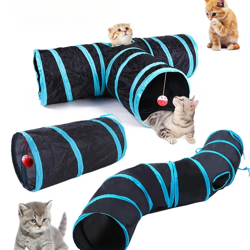 Cat Tunnel Toy 3-Way Foldable Pet Playhouse Crinkle Paper Bell Durable Oxford Cloth Animal Tunnel 1005008614029974