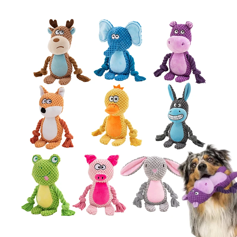 Cute Animal Rope Dog Toy Cute Plush Puppy Chew Pet Squeak Knot Toy Cartoon Rabbit Monkey 1005008618624185
