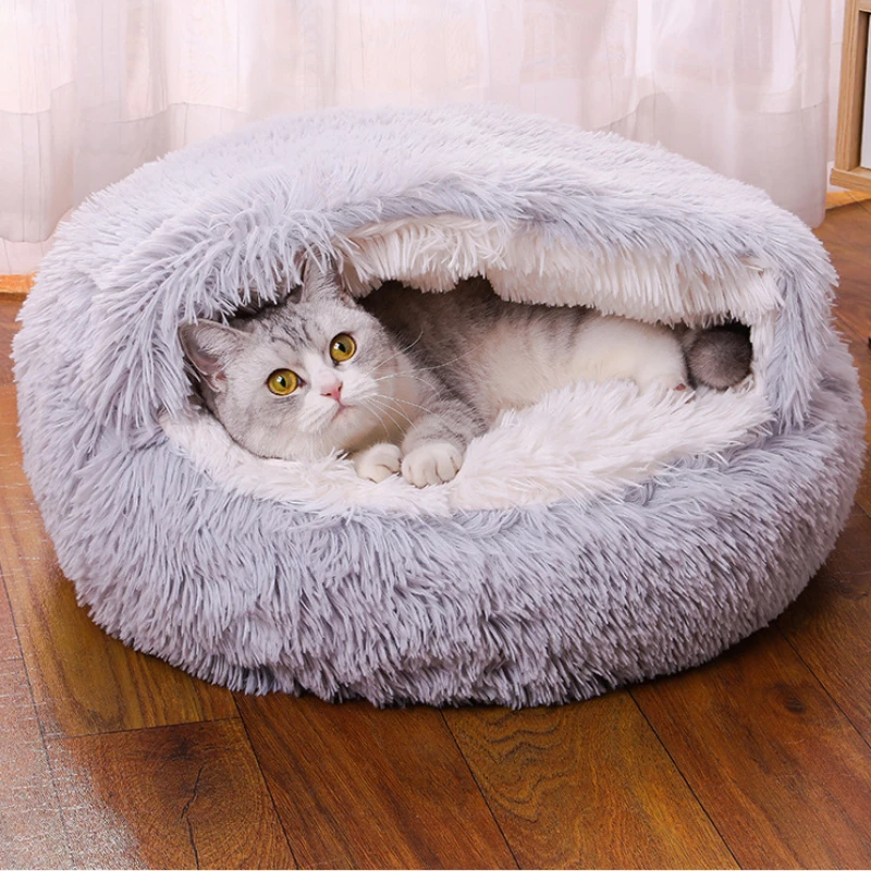 Warm Dog Cat Kennel Semi-Enclosed Cat Nest Pad Winter Plush Cute Dog Bed Mat Pad Camas Perros (60cm) 1005008624277878
