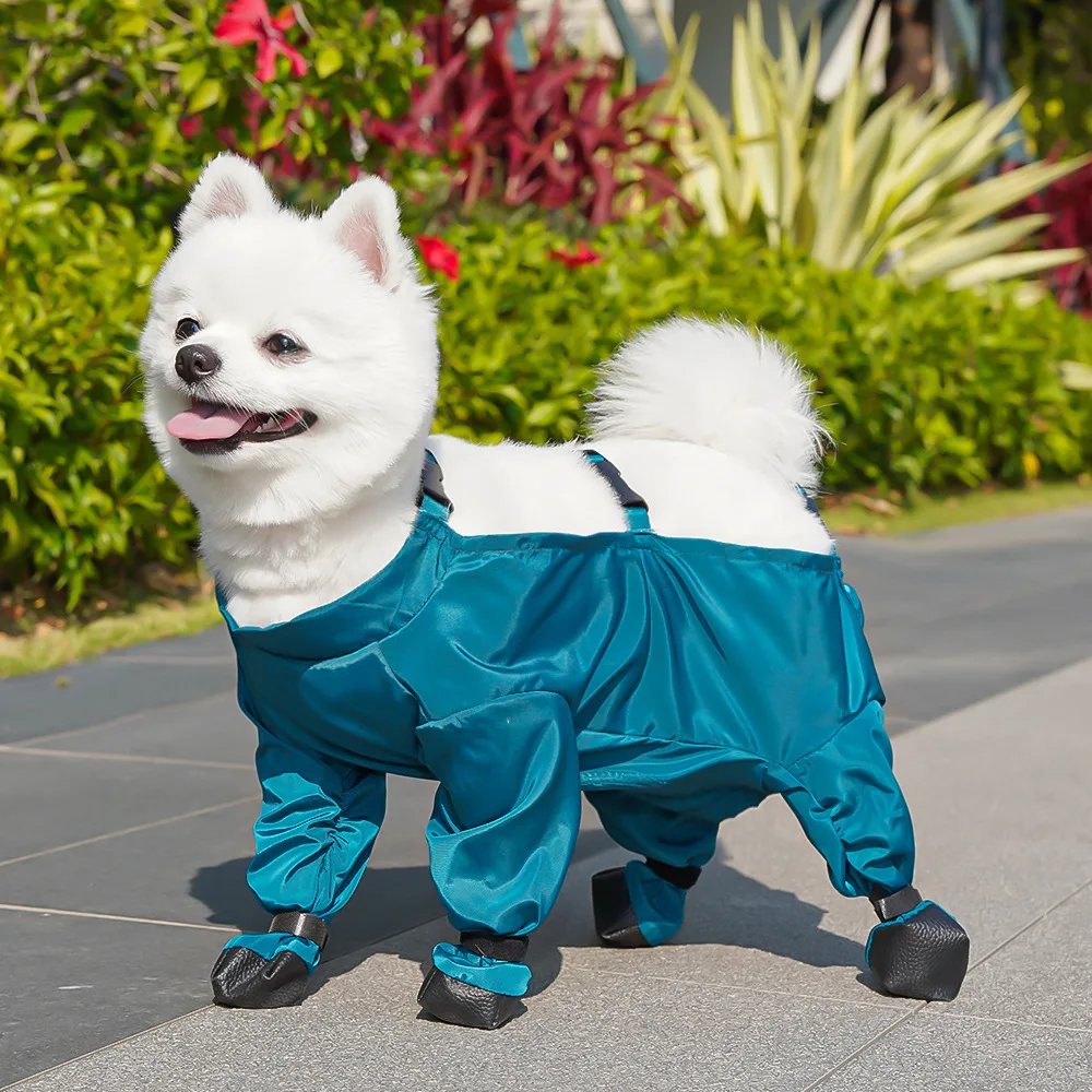 Waterproof Dog Boots with Suspenders Adjustable Anti-Fall Puppy Shoes Dirty-Proof Pet Jumpsuit 1005008627221918