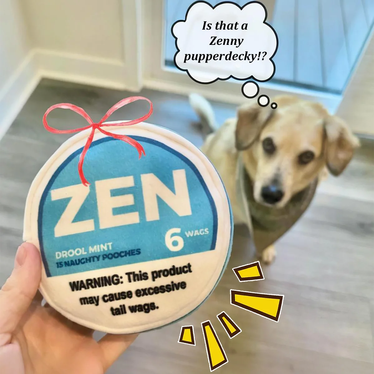 Zen Pupper Deckies Parody Dog Toy - Plush Squeaky and Crinkle Funny - Drool Mint 1005008634232940