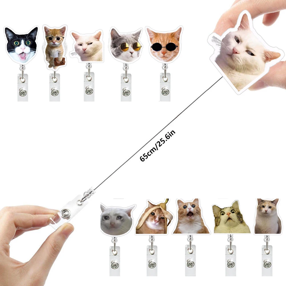 Cute Cat Acrylic Badge Reel Retractable Name Tag Alligator Clip ID Card Holder for Nurse Office 1005008638542332