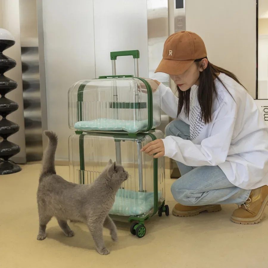 For Cat Transport Pet Carrier Trolley Box Bag Convenient Going Out Two or Three Cats Dog Suitcase 1005008643676124