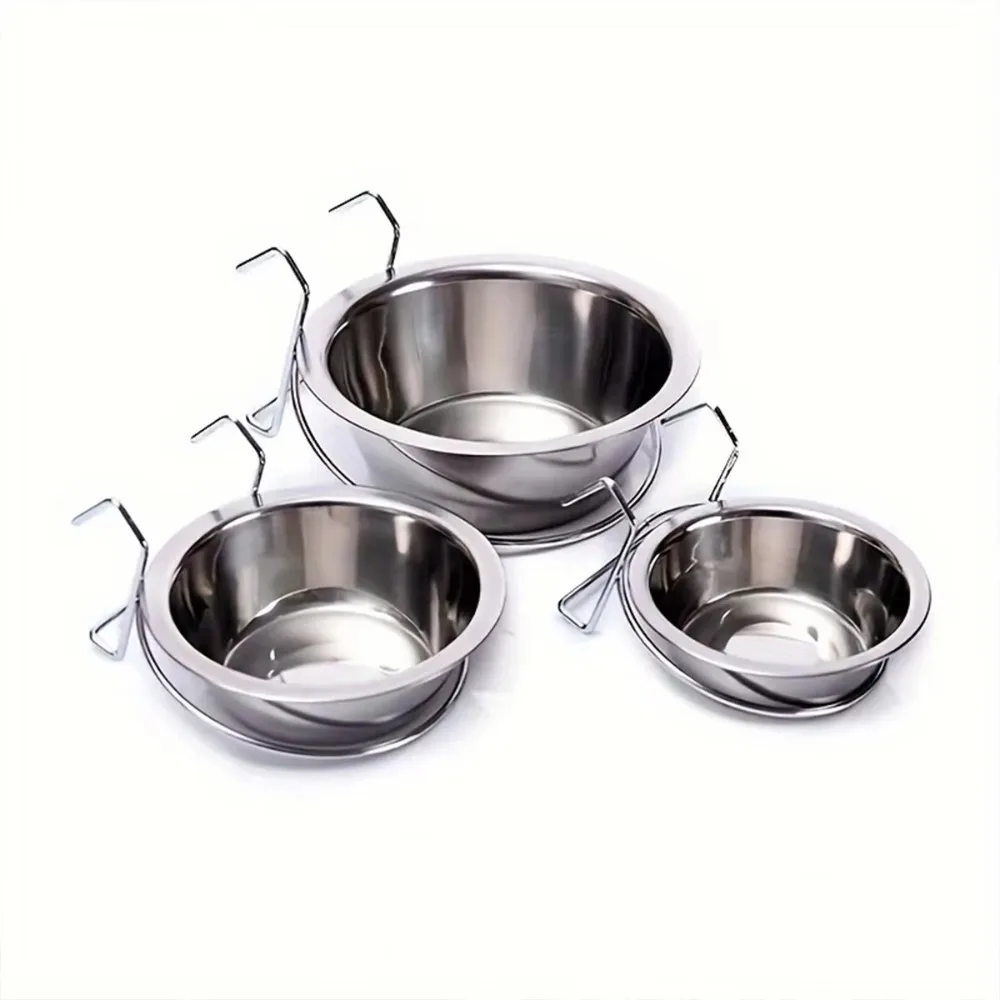 Protable Stainless Steel Hang-On Pet Bowl Big Capacity Stationary Dog Bowl Hanger Cage Cup Travel 1005008645270579