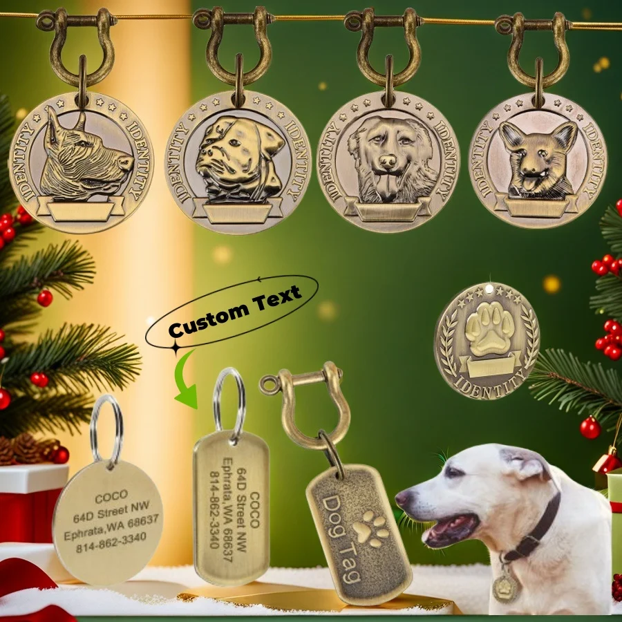 Customizable Engraved Pets ID Tag for Dog Cat Bronze Nameplate Tags Personalized Anti-Lost Address 1005008648080099