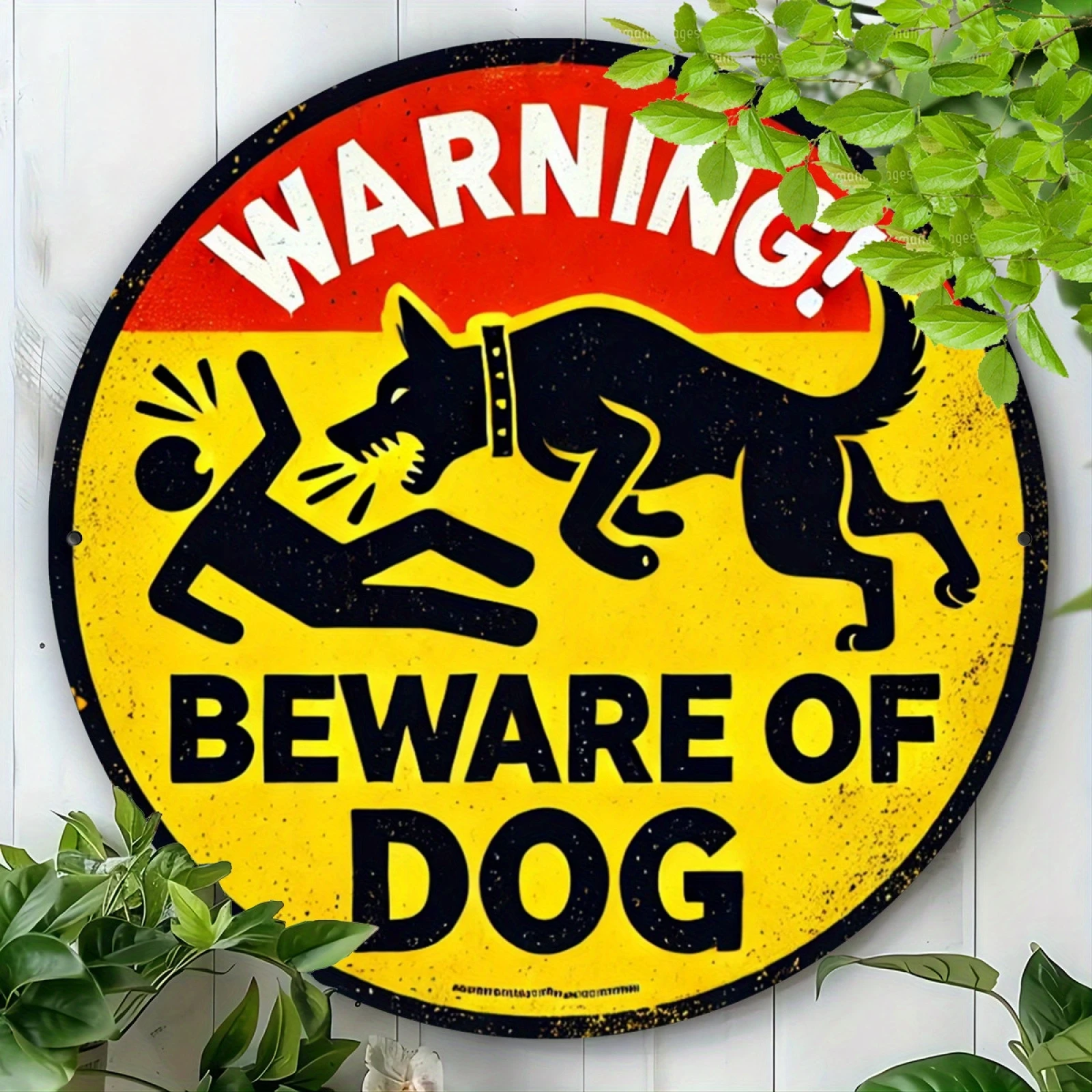 2D Vintage Warning Dog Sign 8 Inch Round Wooden Wall Sign for Indoor and Outdoor Farm Restaurant 1005008650972209