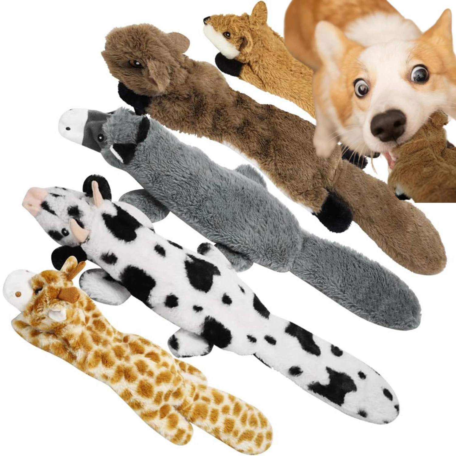 Crinkle Plush Dog Squeaky Toys Fox Giraffe Squirrel Cow Donkey Style (5PCS) 1005008651646840