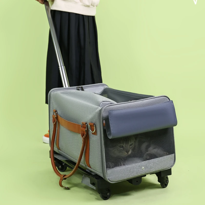 Portable Pet Carrier Backpack with Wheels Cat Cart Portable Supplies for Going Out Folding Luggage 1005008664024640