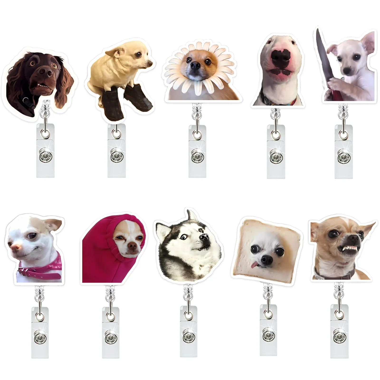 Funny Dog Acrylic Badge Reel Retractable Name Tag Alligator Clip Id Card Holder for Nurse Doctor 1005008665421308