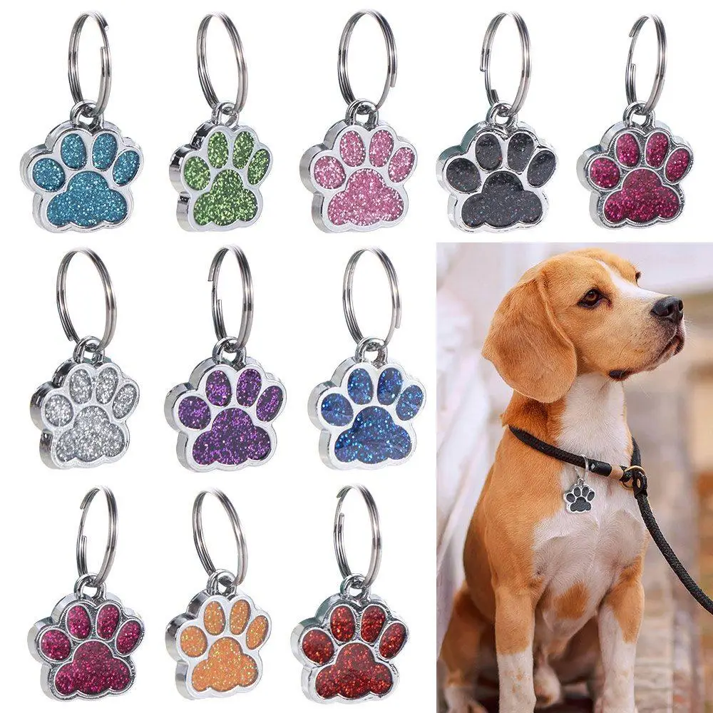 Cat Dog Paw Print Dog Cat Tags Anti-Lost Pet Glitter Pendant with Hook Exquisite Pet Collar Tag 1005008668318724