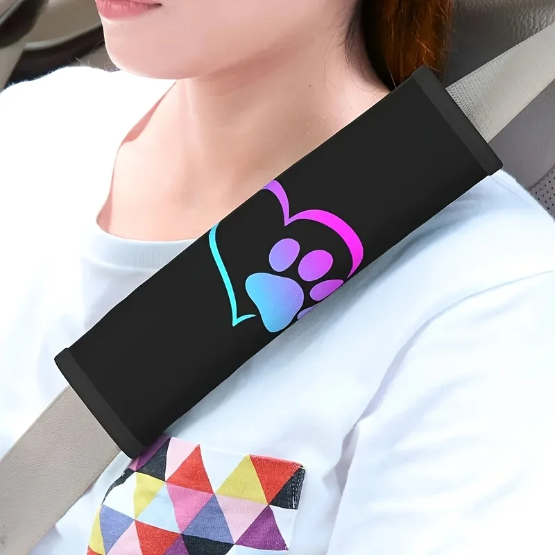 Of Heart-Shaped Dog Paw Printed Plush Car Seat Belt Shoulder Pads, Soft and Comfortable (2pcs) 1005008669423110