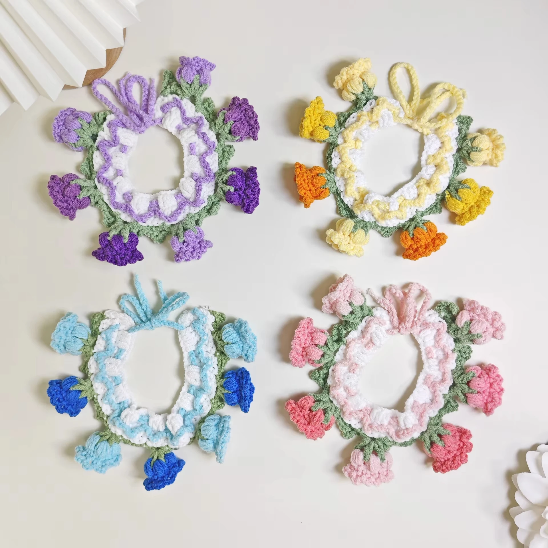 Cat Dog Knitted Collar Crochet Collar Pet Drool Scarfs Bib Orchid Bell Flowers Cute Photo Jewelrys 1005008671566542