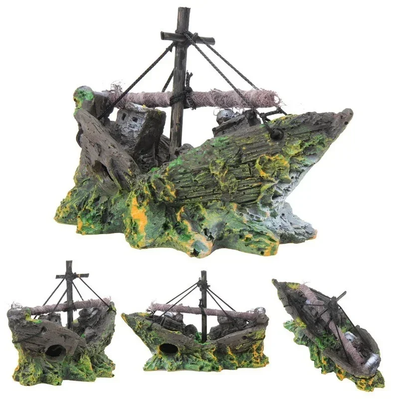 Aquarium Fish Tank Decoration Landscape Pirate Ship Shipwreck Retro Resin Design Accessories Home 1005008671924161