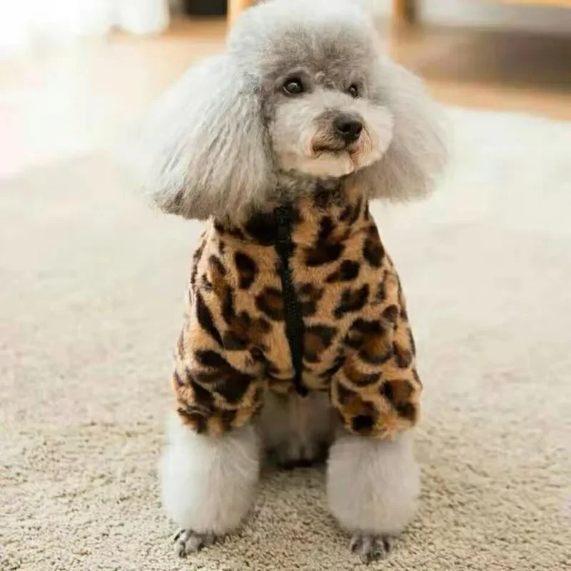 Dog Clothes Small Autumn Winter Coat Leopard Print Fur and Fleece Thermals Puppy Apparels Warm 1005008673897767